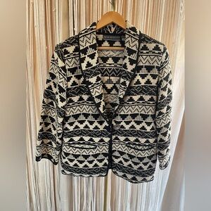 New Identity Black & White Patterned Cotton Jacket silver button southwestern